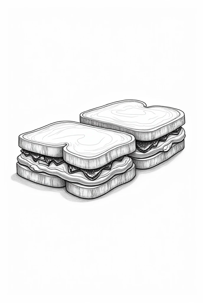 best quality, highres, masterpiece:1.2, ultra-detailed, realistic :1.37. , white background, monochromatic, line drawing, sketch., ensuring the lines are clear and well-defined for easy coloring. pb and jelly sandwiches