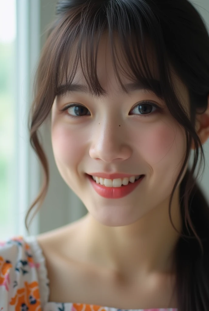 Focus on the face of a cute high school girl
