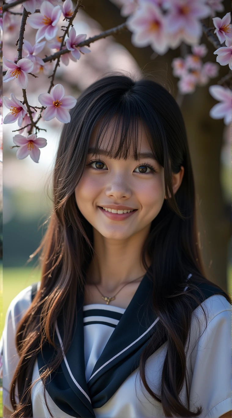 Focus on the face of a cute high school girl