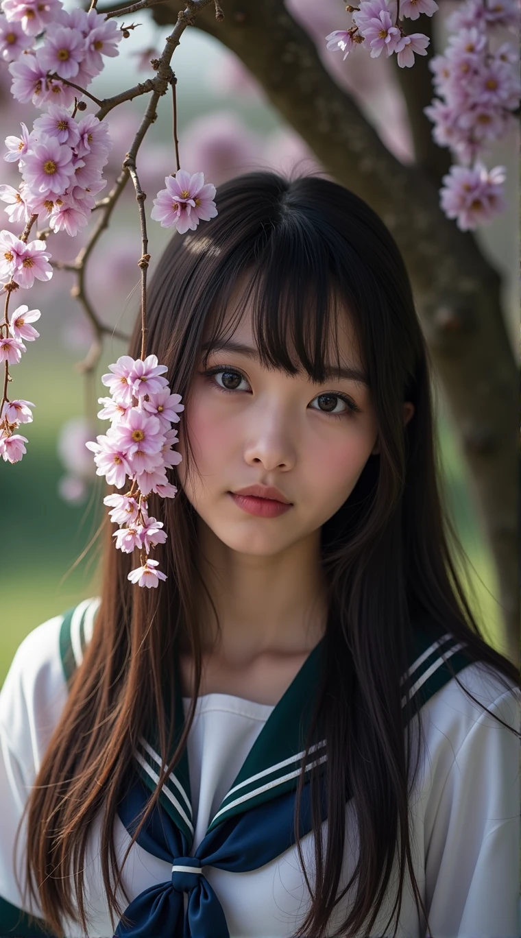 Focus on the face of a cute high school girl