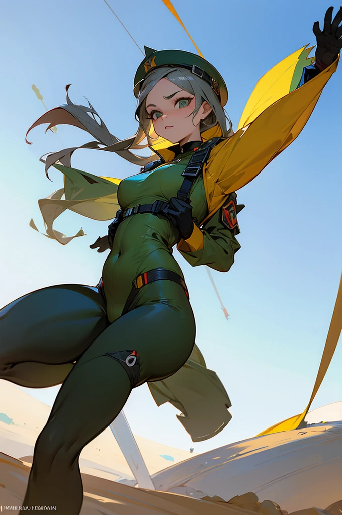 slim-thicc, beautiful, callipygian, fierce, fertile, dominant, in charge, Hamas terrorist parachuting into Israel