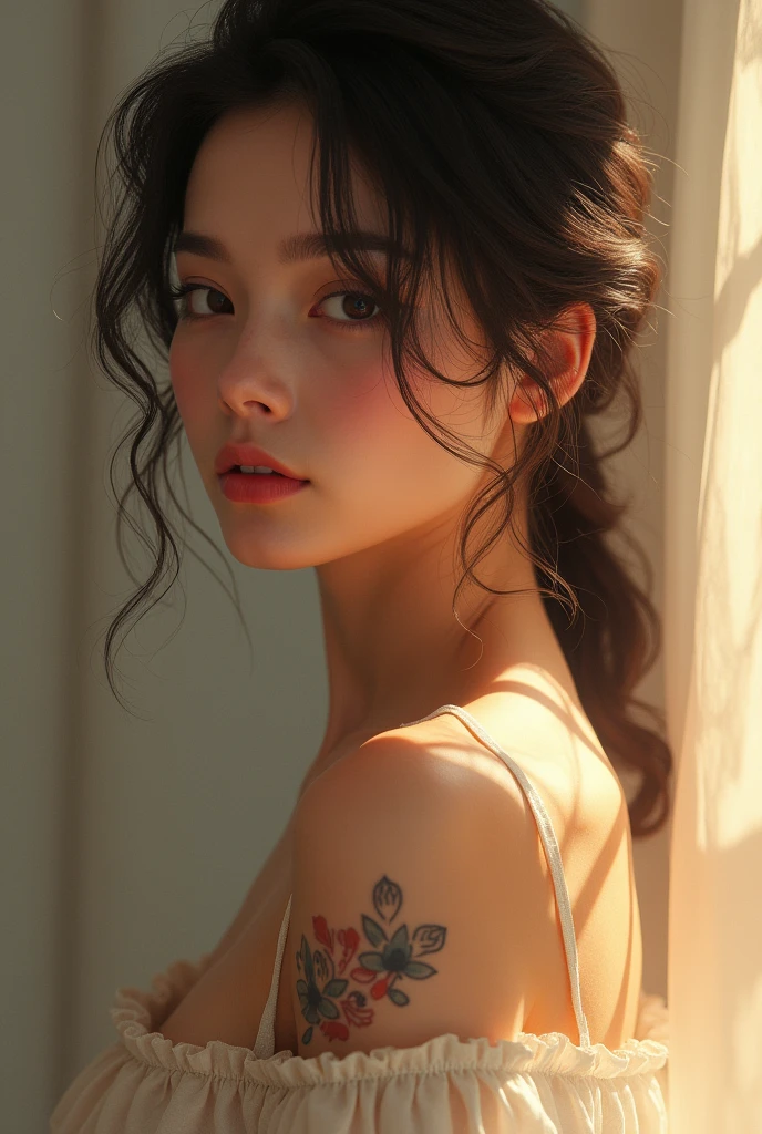 Cute girl with a great scent and a tattoo on her skin