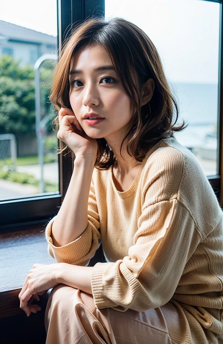 At the front desk of a luxurious inn、Midsummer Fashion、The sky turns red、Wet white t-shirt and jeans、、Light brown hair、Elegant hairstyle、Blue Eyed Woman、A woman with a cute upward gaze、When the sky gets dark、The sky turns red as the sun sets、Tight clothing that shows your body lines、、Elegant summer knitwear、Elegant summer sweater、Dress elegantly着こなす、Luxury Bagedium Shorthair:1.4））、The sun shines on her、Light brown hair、Light brown hair、The sky was dyed red、There are clouds、private's cute、彼女のAmple breastsは服の上からでも明らかです.、輝く太陽はとてもbeautiful、Dusk is approaching、Lens flare、I can see the sunset、（（Sunlight reflecting off the ocean、Ocean View、The sun shines on the sea、&#39;beautiful.、Small earrings、private&#39;evening、Birds are also flying、、Brown Hair Color、Tying up hair、The woman is on the right:1.4））、Luxury leather belts、Shiny clothes、Light beige hair color、Background Blur、Braid only the front hair、Light brown hair、｛｛Cowgirl Shot｝｝、（（Close-up shot from the waist up、Ample breasts:1.4））、にっこりsmile、Silk clothing、服からでも分かるAmple breasts、Braid only the front hair、Cowboy Shot、Gorgeous white collared silk shirt and brown skirt、Dress elegantly、Luxury Bags、素敵なsmile、（（Ample breasts））、Full body photo、ring、Short skirt、Tuck your hair behind one ear、Silver Necklace、smile、 Elegant ponytail、Caustics、Highly detailed photos、Very beautiful and ideal short hair、Super no makeup、(8k、RAW Photos、Highest quality、masterpiece:1.2)、(Realistic、Realistic)、1 girl、((Medium Short Hair、Looking into the camera:1.4))、Hair blowing in the wind

