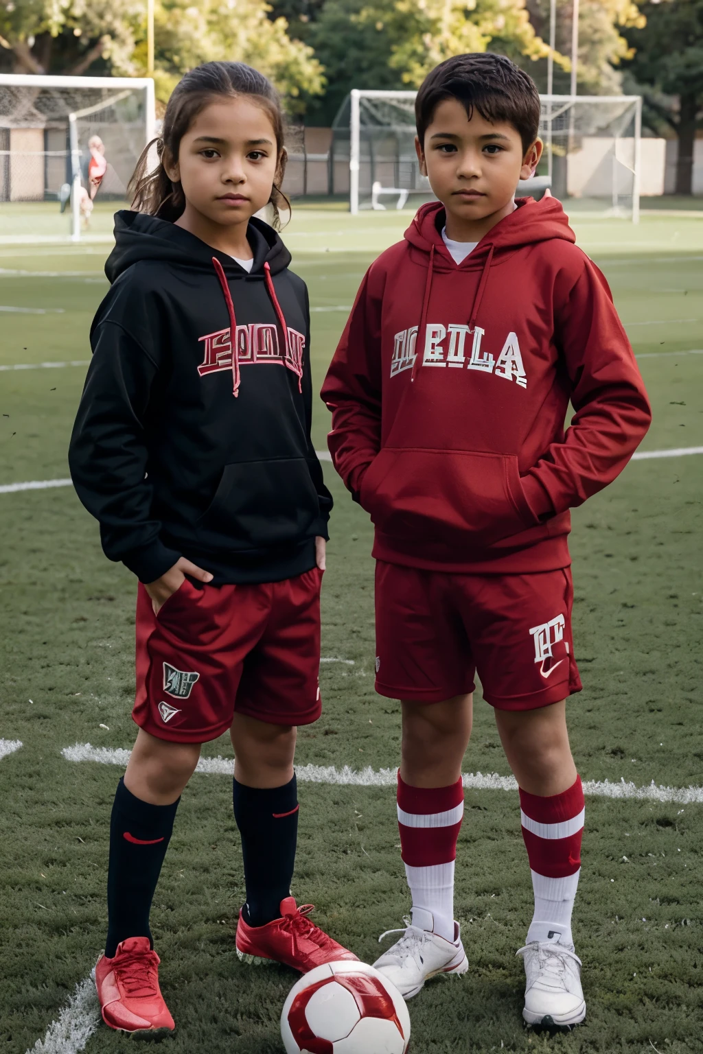 It is a sports uniform for children. football soccer, Red Hoodie Red Pumas