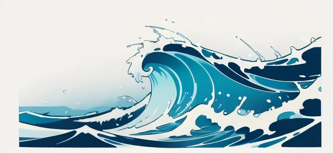 Wave design, Simple, pattern, Can draw, 美しいWave design, Japanese style、Ukiyo-e、No border、There is momentum、Monotonous colors、White background、Only waves、Full Screen、drop、round