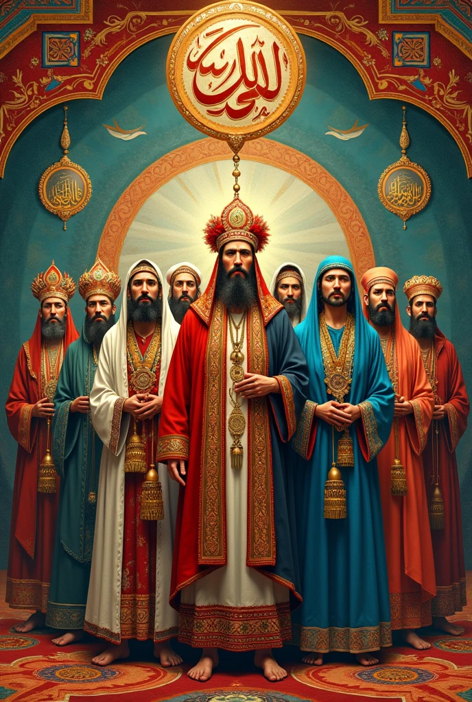 Menga shunday gerb chizib berginki, unda turkiy xalqlarning (turk, o’zbek, uyg’ur, qozoq, qirg’iz, tojik, turkman, ozarbayjon,) xalqlari ma’nosi islom dinini ifodalagan holatda tasvirlab ber.