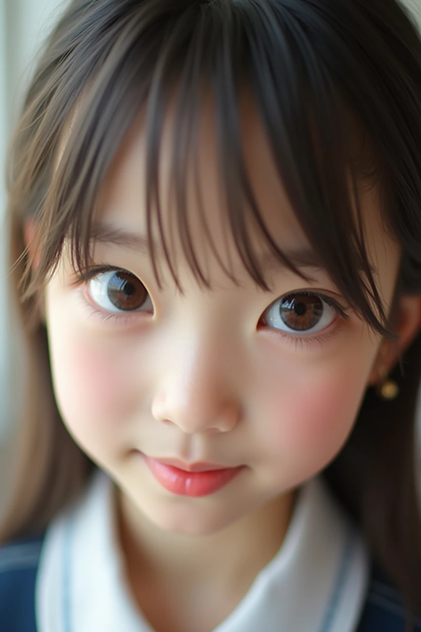 Focus on the face of a cute high school girl