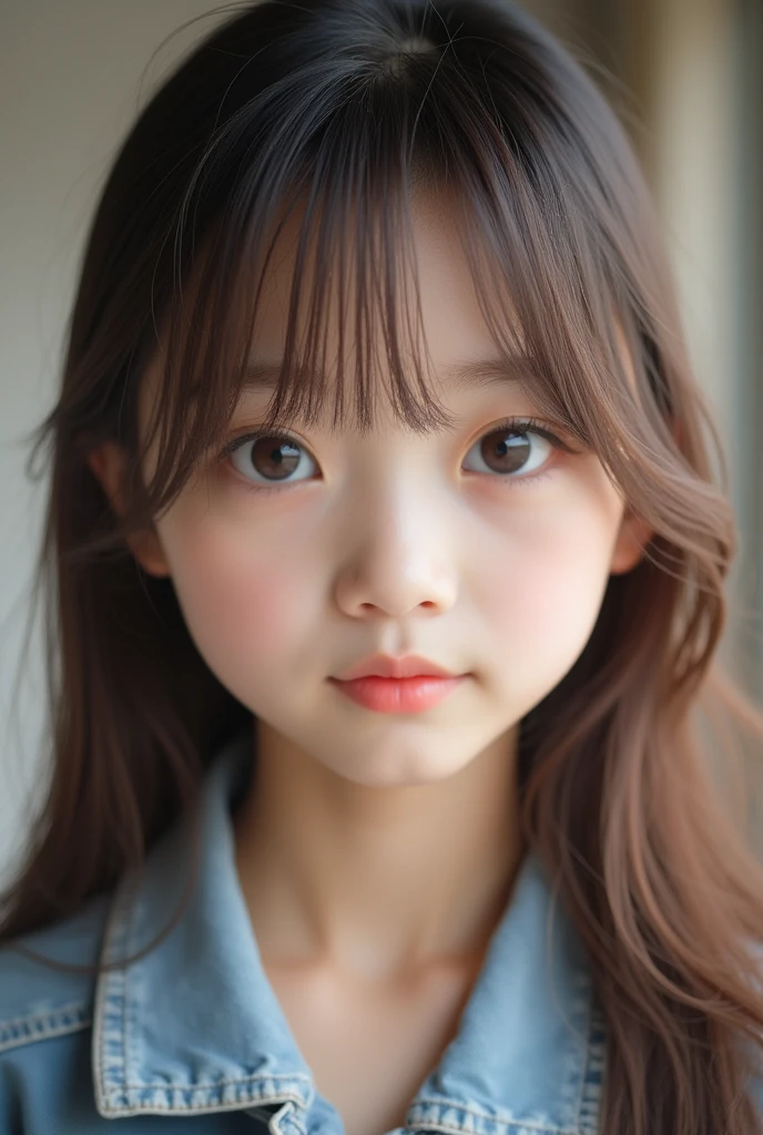 Focus on the face of a cute high school girl