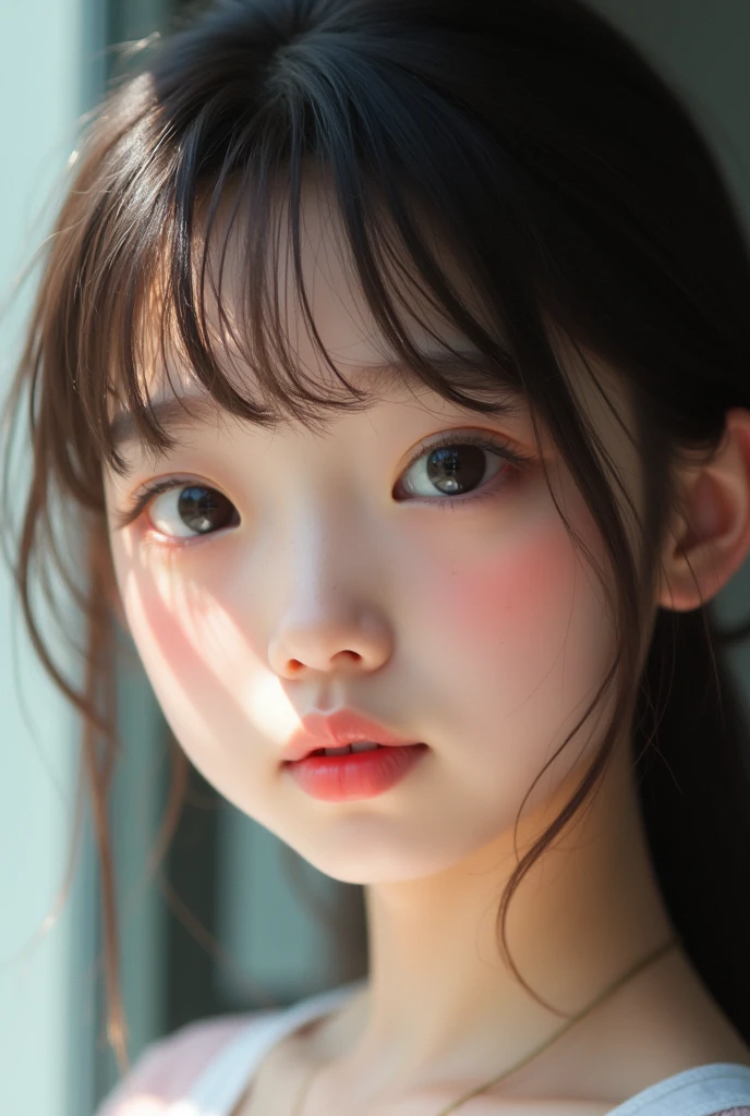 Focus on the face of a cute high school girl
