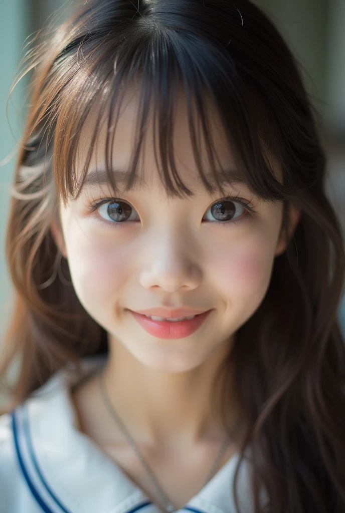 Focus on the face of a cute high school girl