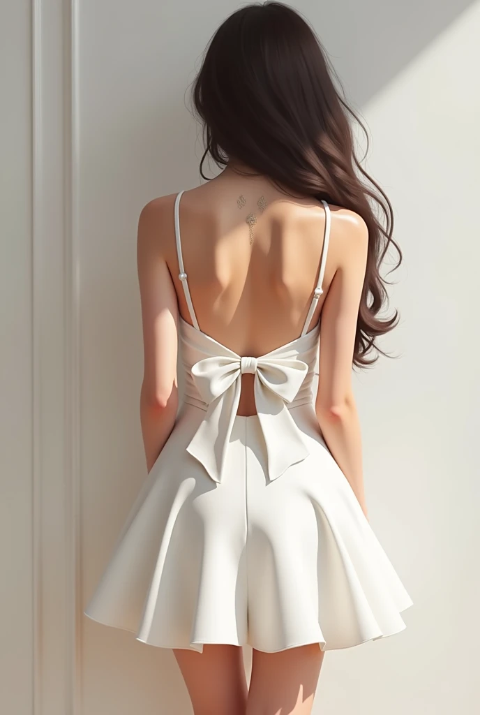 Mini dress white color and have bow design cute and pretty and sexy and show back side ,