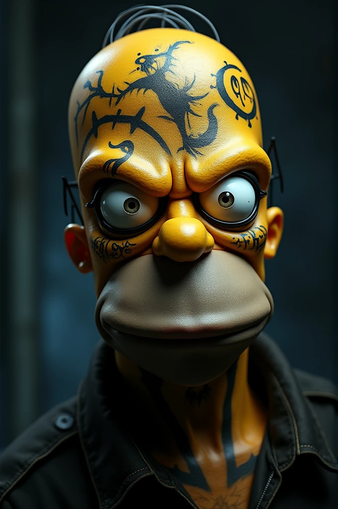 Make a dark-skinned Homer, light-skinned, taco-maker, and make his eyes red, but only the pupils, as if he were on drugs, please, as I asked you, literally. , aslo realistic
