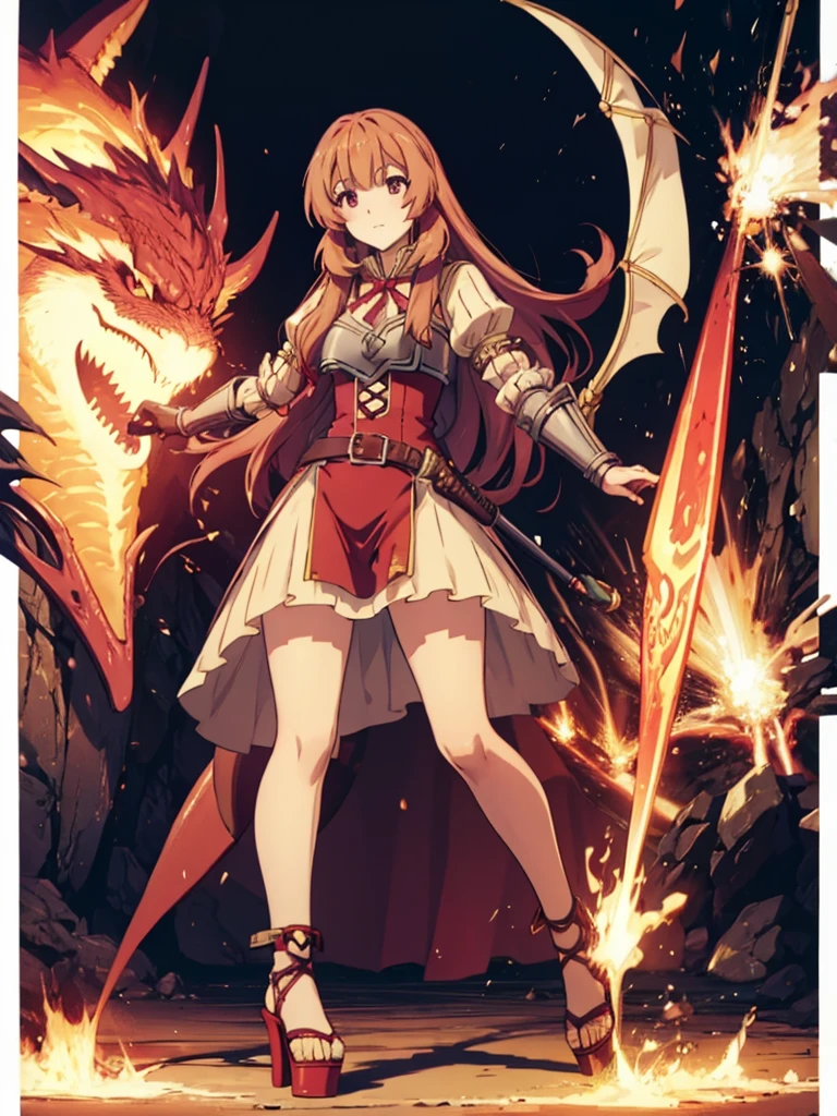 Raphtalia in sexy open toe platform high heels sword fighting a dragon