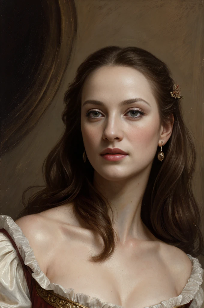 1 woman, art of Anthony van Dyck, oil painting, beautiful detailed eyes, beautiful detailed lips, extremely detailed face, elegant posture, longeyelashes, Renaissance style, dramatic lighting, warm color palette, dramatic shadows, impasto brush strokes, ornate dress, chiaroscuro, classical realism, masterpiece, (best quality,4k,8k,highres,masterpiece:1.2),ultra-detailed,(realistic,photorealistic,photo-realistic:1.37)