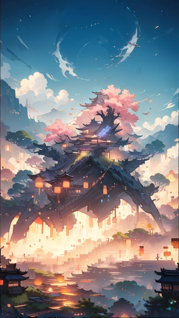 Many islands are suspended in the air with many small aircraft flying around, cities, fancy, magical plants growing, extremely details, realistic light, epic composition, (complexdetails), (Complex project, ultra-details :1.2), art station, (work of art, best qualityer), ultra HD, 32K --v 6