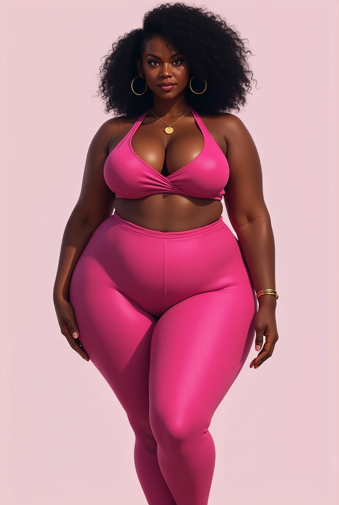 Curved with big hips ebony wearing pink tights facing forward