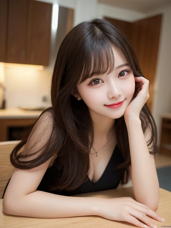 Tabletop, Highest quality, figure, Very detailed, In detail, High resolution, 8k wallpaper, Perfect dynamic composition, Beautiful attention to detail, dress,Medium Hair, I can see the big things, Natural color lip, Random y poses,smile,20-year-old girl