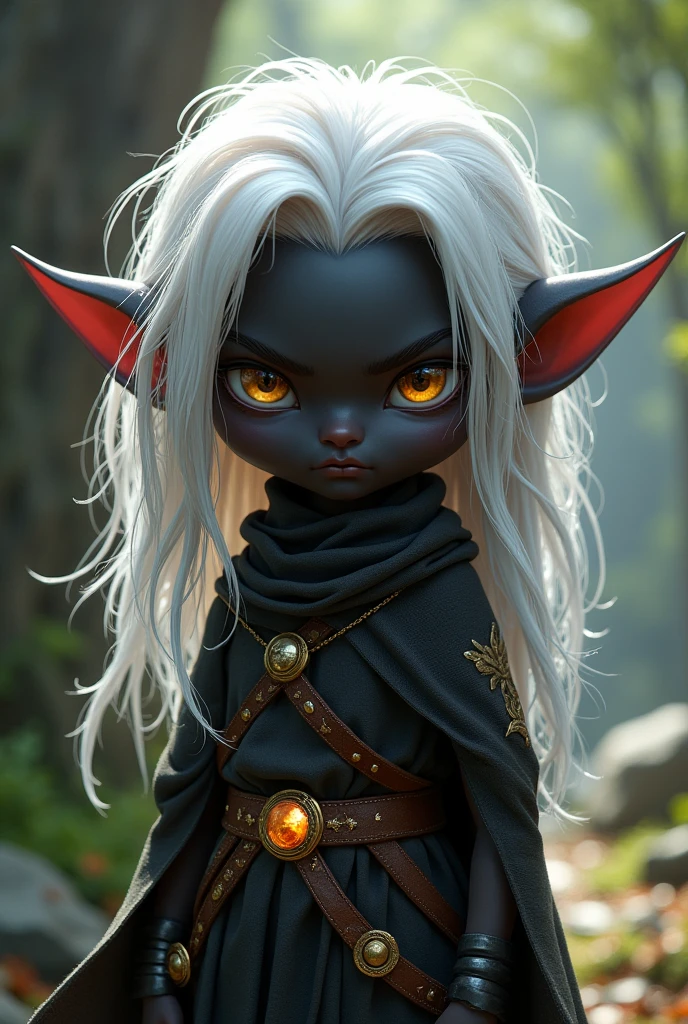 I need a Gnome with black skin and white hair, rpg character