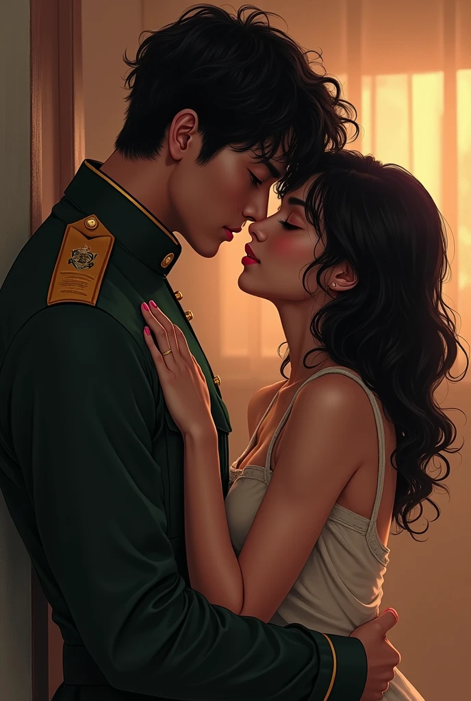Jungkook military and curly hair kissing jimin