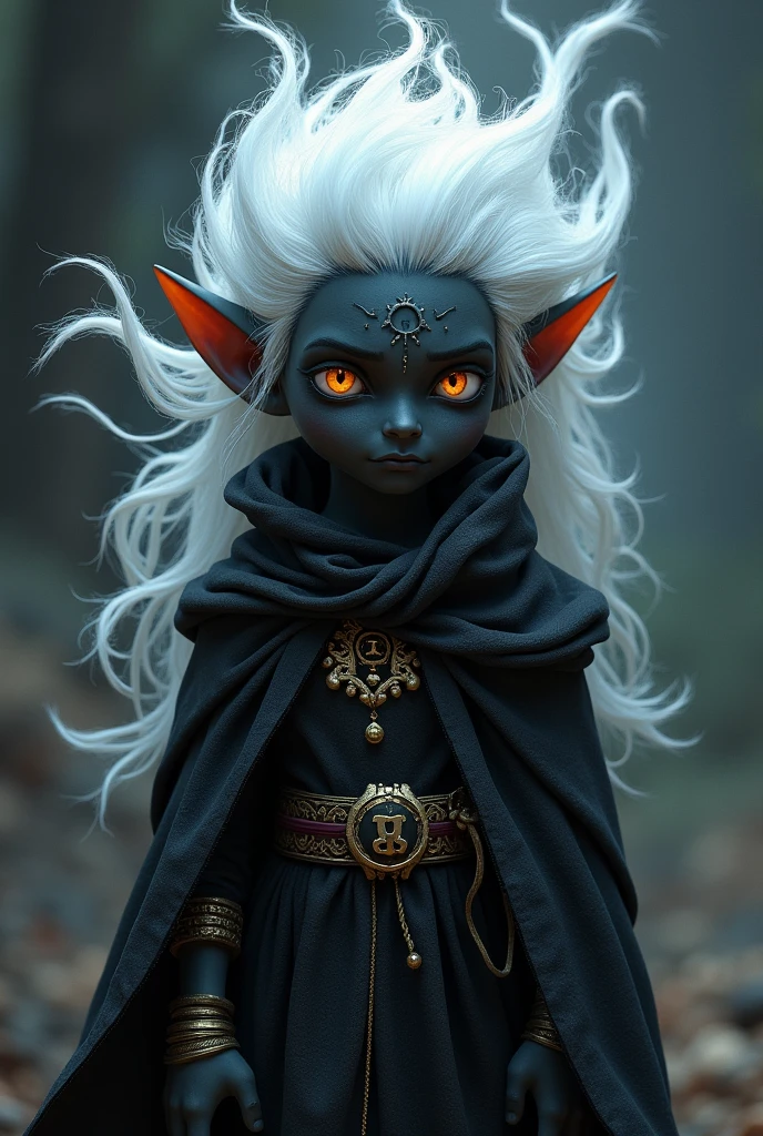 I need a Gnome with black skin and white hair, rpg character
