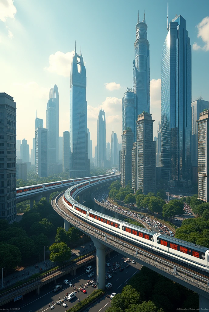 Generate a modern image showcasing India's advancements, such as urban development with skyscrapers, advanced metro systems, or technological hubs." In india not other countries