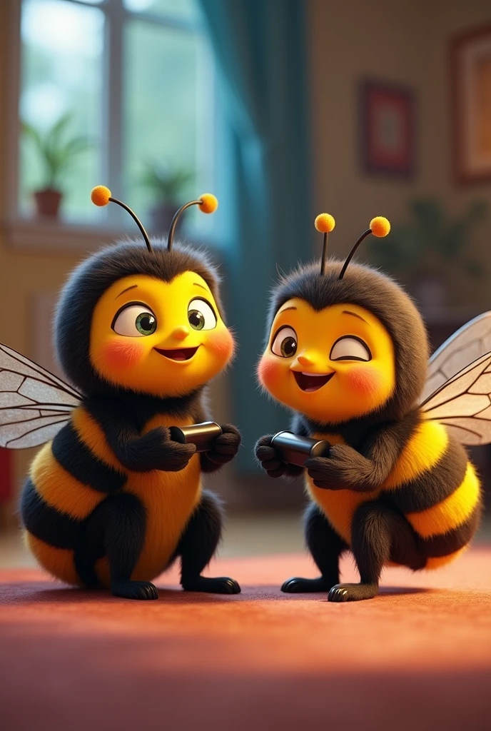 two bumble bees, bestfriends, playing video games, cute, adorable, animated