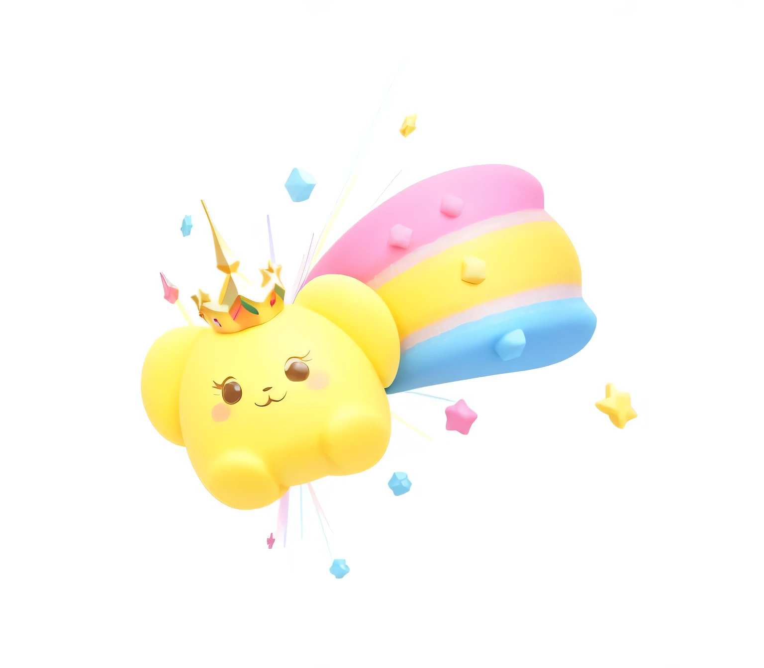  3D style C4D modeling princess style  cute modeling stars  rainbow  rainbow trail behind stars Cute 3D modeling 
