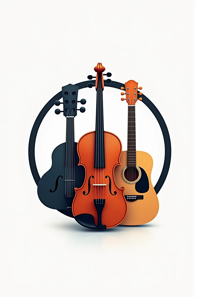 A logo that has a piano combined, violin, guitar and a microphone in a circle 