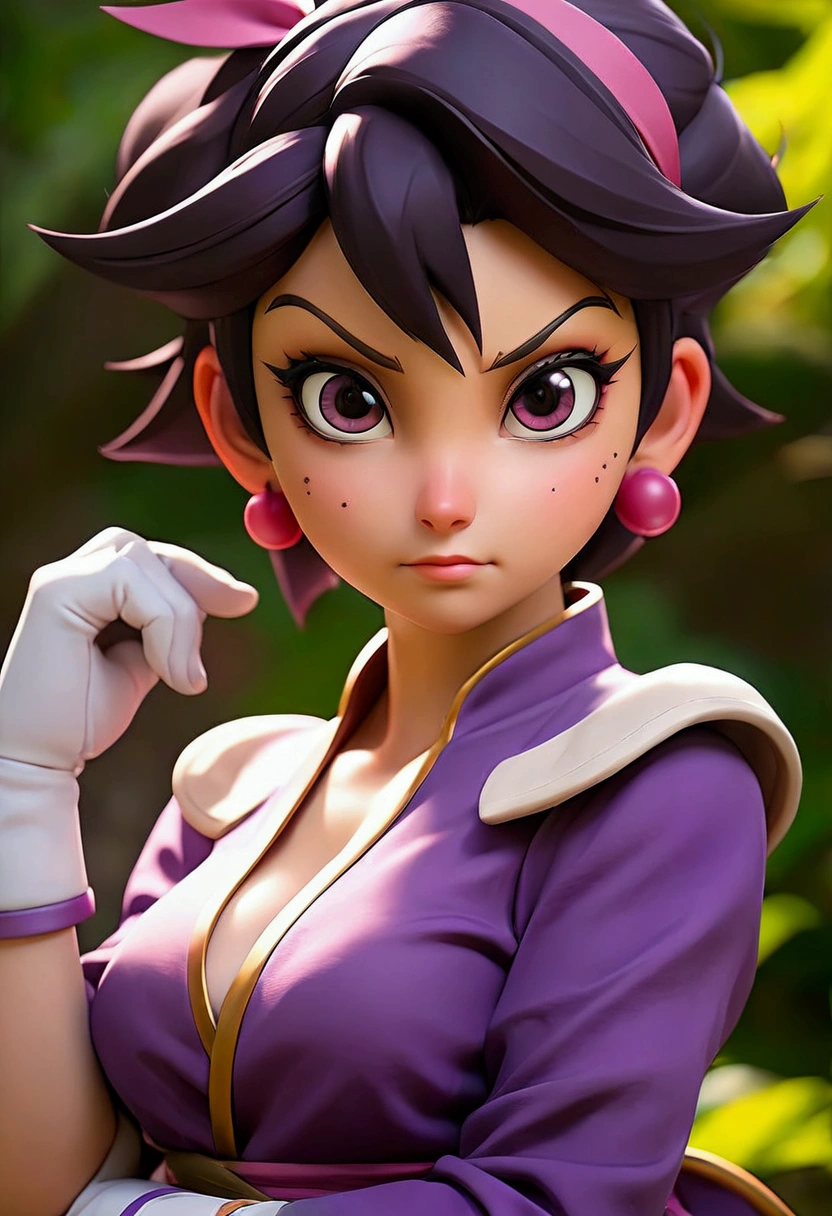 a close up of a woman in a purple outfit posing for a photo, cosplay, Juri Misaki, Misato Katsuragi, Anime Cosplay, Cosplay de Ayaka, cosplay de garota de anime, cosplay completo, Also, professional cosplay, Juri Han, de Street Fighter, Kusanagi, inspired by Maki Haku, kunoichi, Foto Cosplay