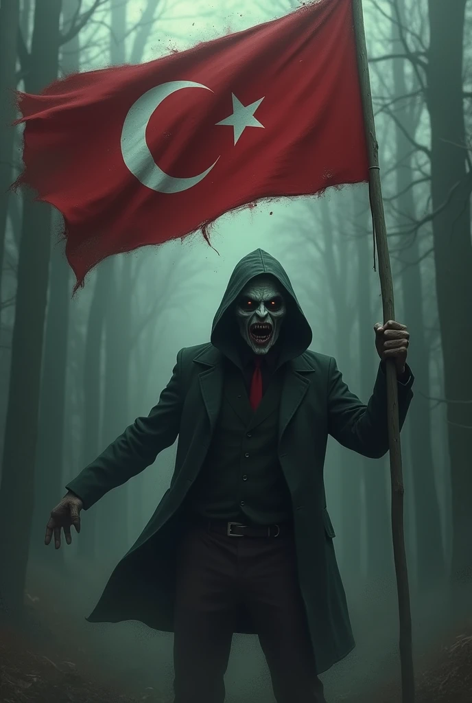 A psychopath holding a Turkish flag 