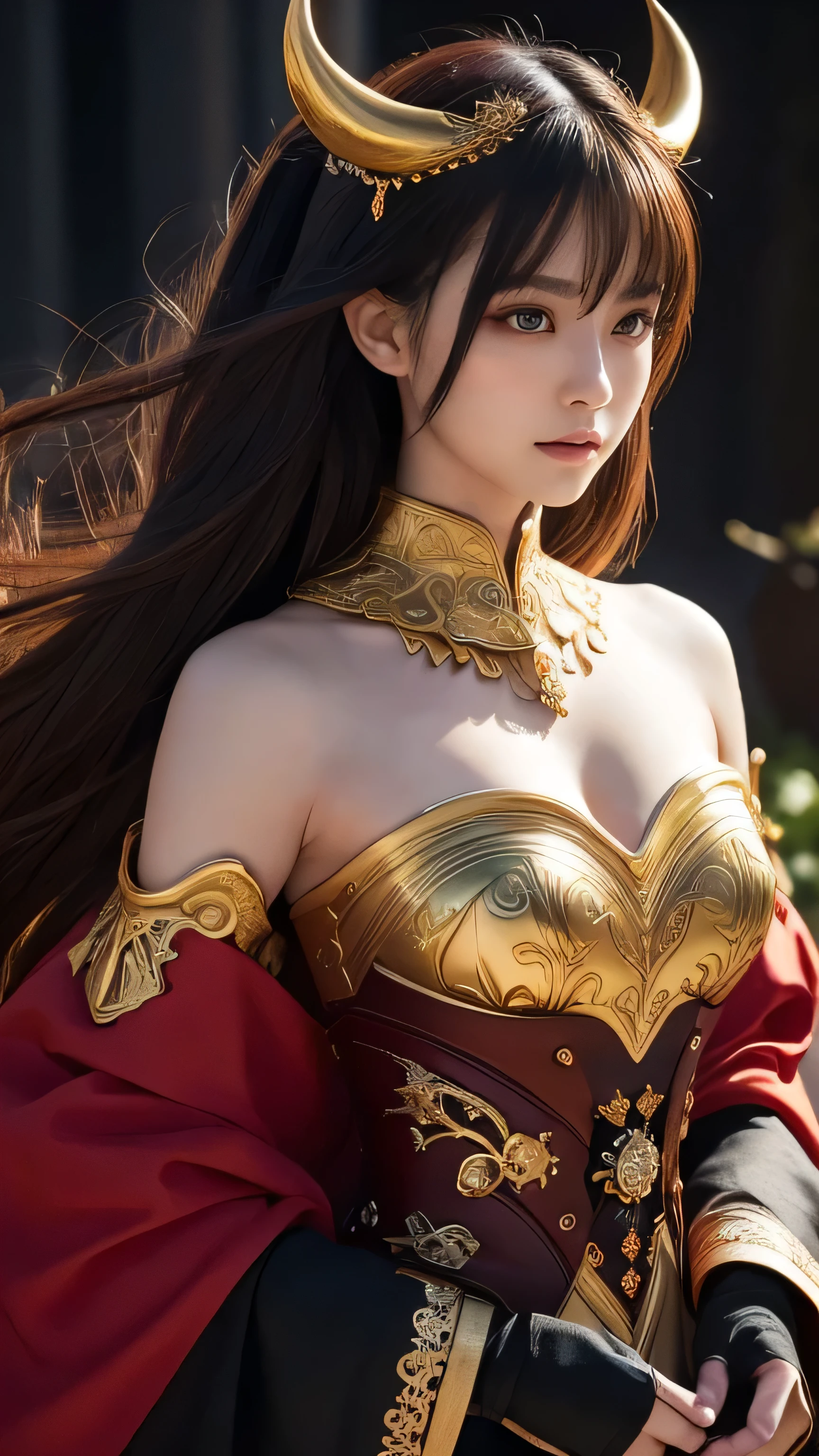 ( absurdly , high quality , Super detailed,See photographer ), cerberus queen,Cerberus costume with detailed, beautiful and colorful patterns,See photographer,fantasy world background