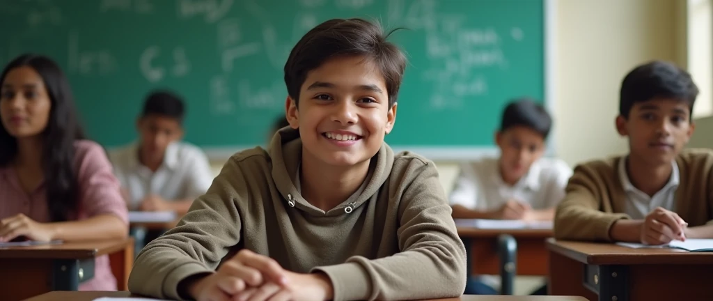 Indian 18 years boy in class room