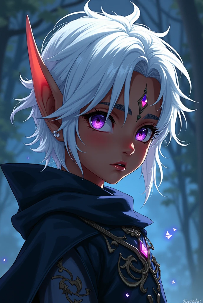 Dark elf child male, dark skin, anime art