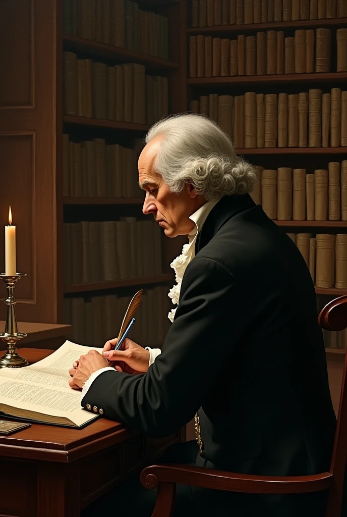 Adam Smith from behind writing a book