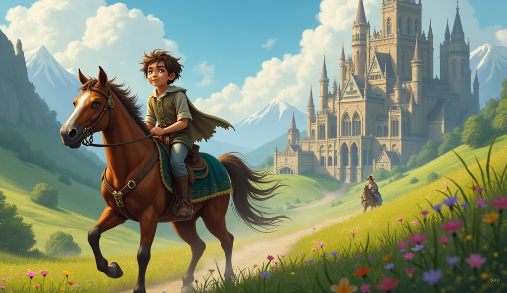 One boy road and 90 year old witch woman and a palace