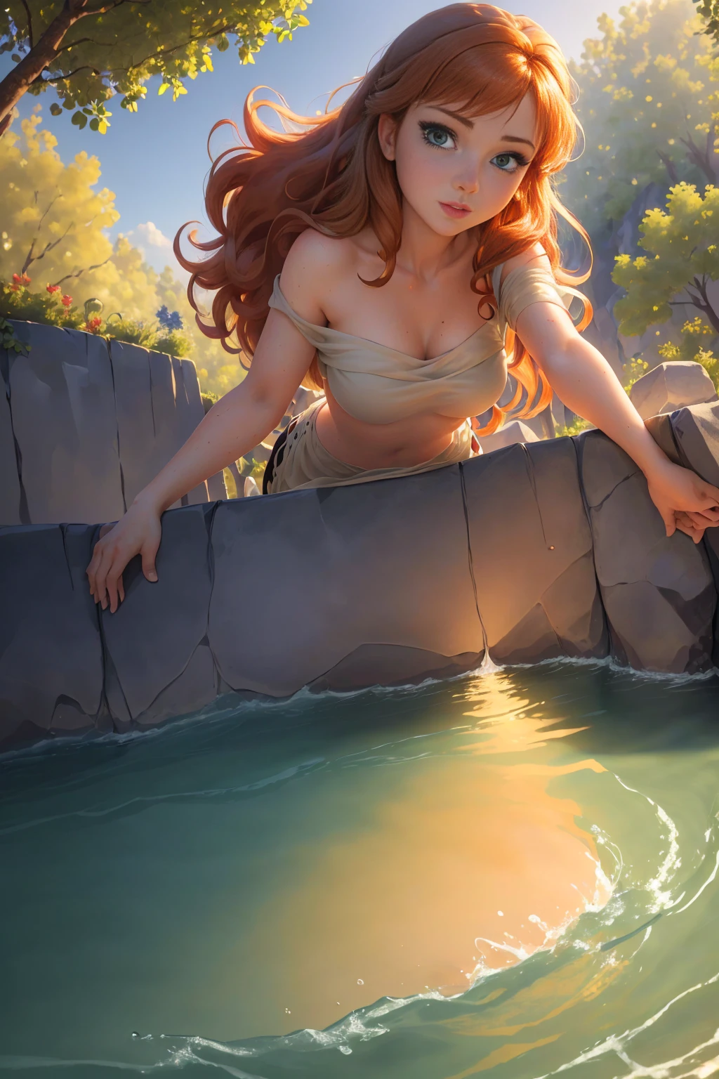 masterpiece, best quality, high quality, extremely detailed CG 8k wallpaper unit, scenery, outdoor, establishment, medieval tavern, autumn sky, autumn dusk, autumn-winter, stary sky, big moon shining, flowers, water fountain, nude woman in the water fountain hydrangea, Photorealistic, extremely detailed, intricate, high detail, dramatic, art in the middle of the journey,  trend in artstation, trend in CGsociety, chromatic aberration.