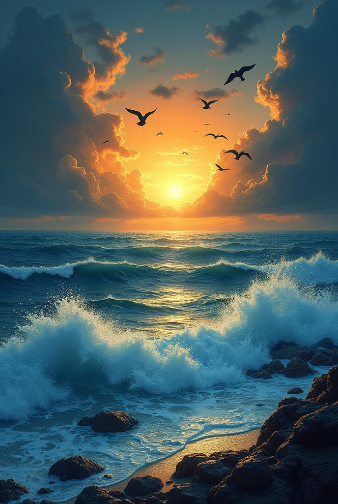 Cover and back cover of a book of poems, with the title "It&#39;s already morning" by author Isaza Villamil Costa, which illustrates a night of dreams ending, with multiple elements, Birds flying, the sun rising, a turbulent sea