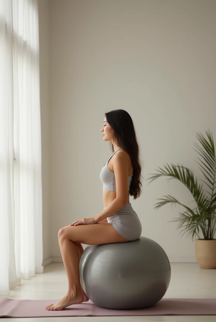 Generate an image of a person doing yoga in a serene natural setting, with a calm background and soft lighting. The person should be in a relaxing pose, with their eyes closed and a peaceful expression. The text should read: 'Stretch: A few minutes of stretching or yoga can do wonders.' The style should be minimalist and modern, with a clean font and a subtle color scheme. The image should be high-quality and visually appealing, with a resolution suitable for Instagram.