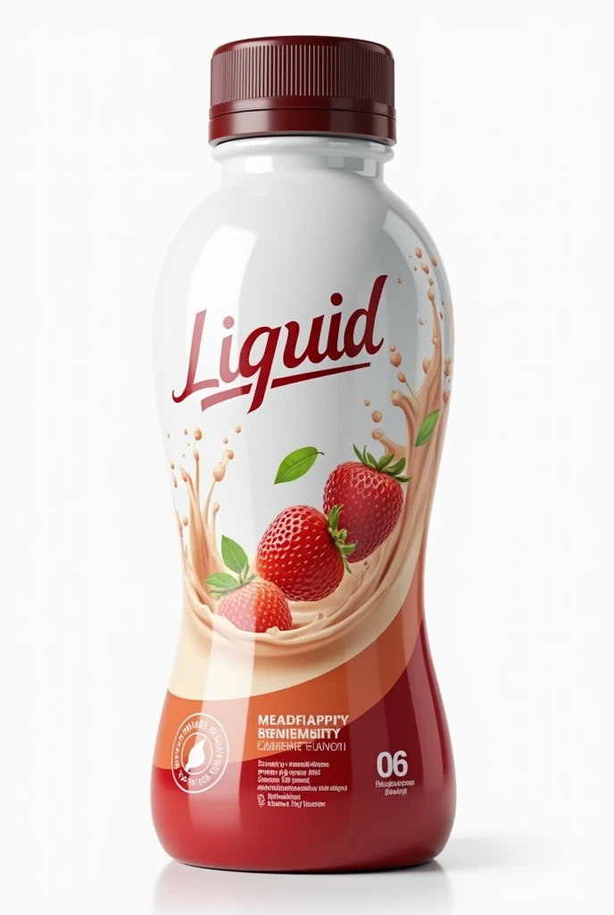 Liquid bottle: A bottle with a stylish and ergonomic shape, Clearly labeled with the flavor and benefits of the shake. The label has modern graphics and attractive colors..
