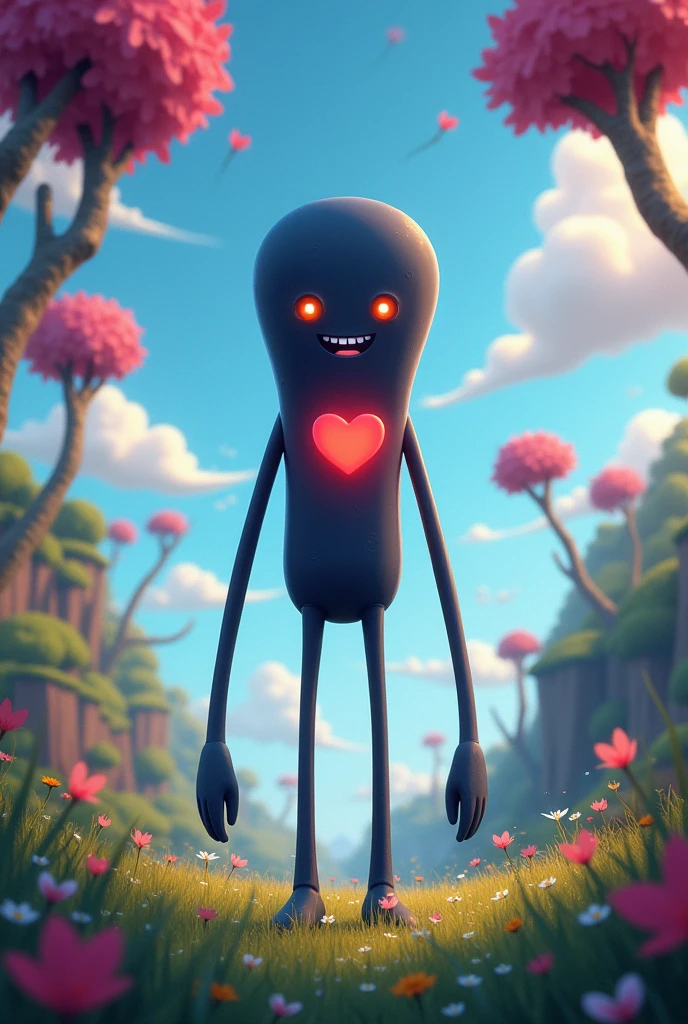 A kawaii and happy enderman with a red heart 