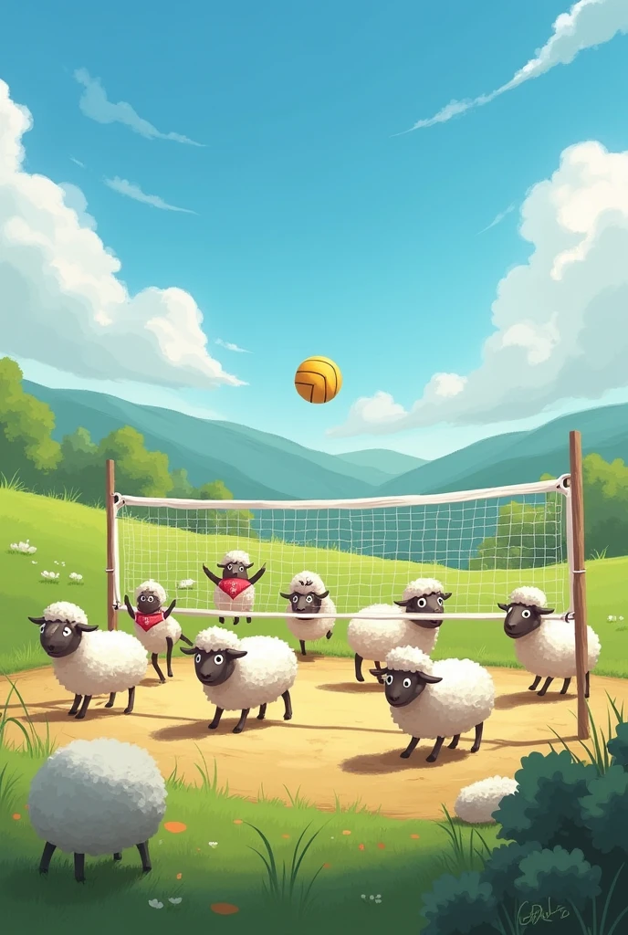 depict sheep playing volleyball