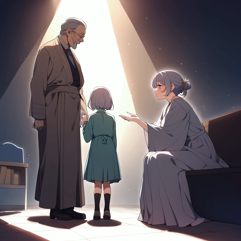 1  fille, 1 grand mère, 1 grand père