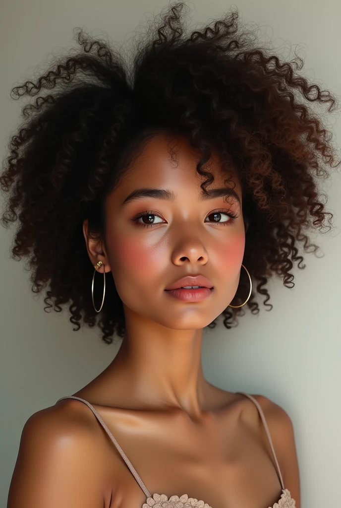 young 20 year old beautiful,white asian,hairstyle curly afro