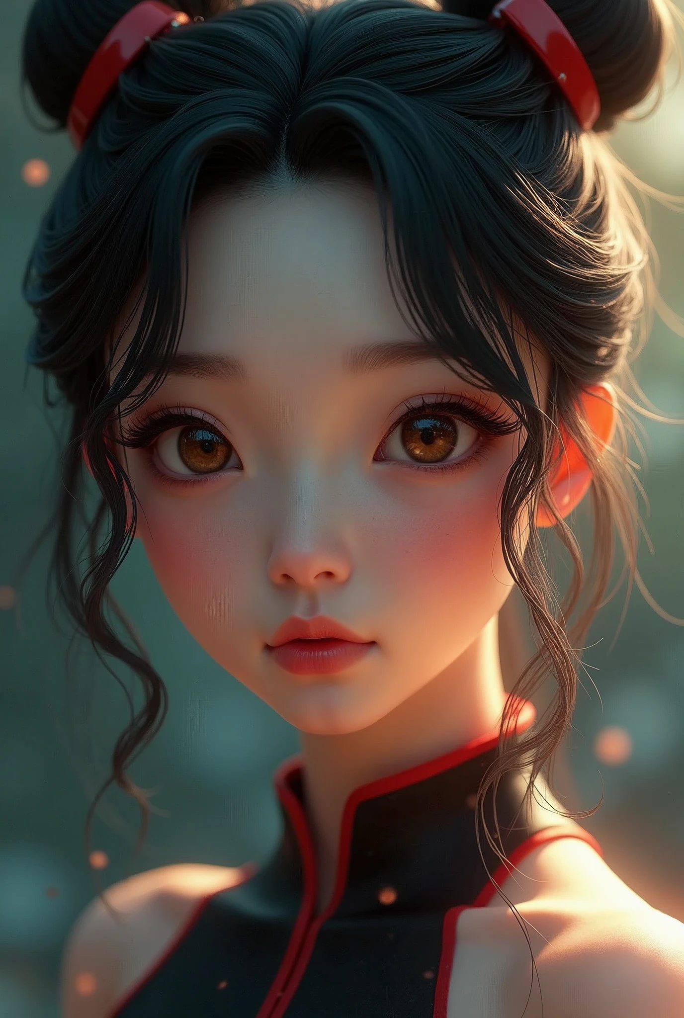Size 1242x2688 pixels,A beautiful Chinese girl,3D style face,Original style,Science fiction,Character concept art,Lens 35 mm Lens,Ray Casting Bust,Movie Lighting,Micro backlight,8k ultra high definition,webp