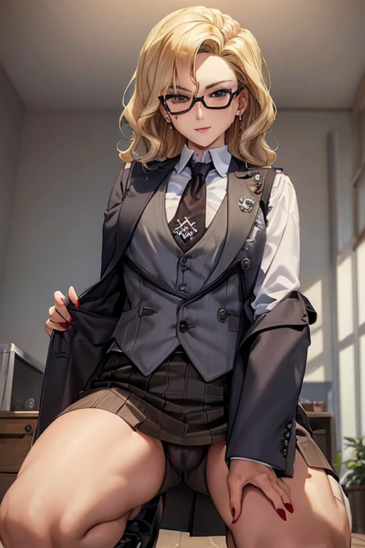 (Masterpiece, Best Quality, High Quality:1.4), professional artwork, well drawn, Intricate Details, field of view, sharp focus, detailed painting, masterpiece, cinematic lighting, trending on pixiv, vivid lighting, vibrant colors, by by Nagasawa Rosetsu,
MadamePresident, mature female, milf, kneeling, , office background, afternoon, full body shot,
blonde hair, long hair, wavy hair, lipstick, makeup, ultra detail hair, ultra detail face, perfect eyes, perfect face, earring, brown eyes, Looking at Viewer, flirting, smiling,
grey skirt suit, (((three-piece suit))), necktie, blazer, (((suit jacket))), (((waistcoat))), double-breasted waistcoat, (((miniskirt))), (((pencil skirt))), stockings, skirt, tie clip, pocket square, pantyhose, high heels, glasses, cufflinks,
red nails, nail polish, blowbang, multiple men, bukkake, kneeling, , , facial, cum, cum on face, cum drenched, , cum on clothes, penis, fully clothed