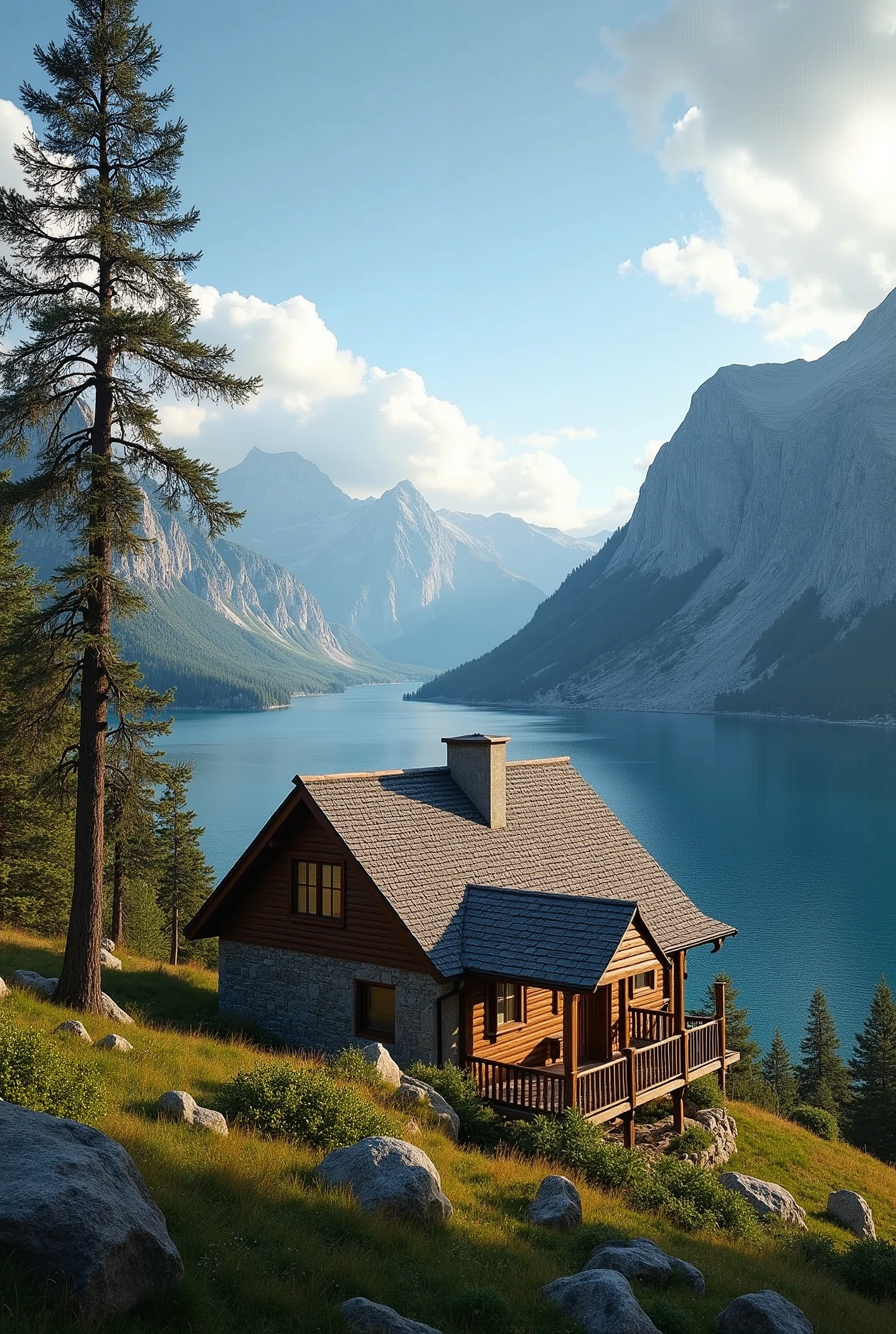 a cozy house with mountain sea view