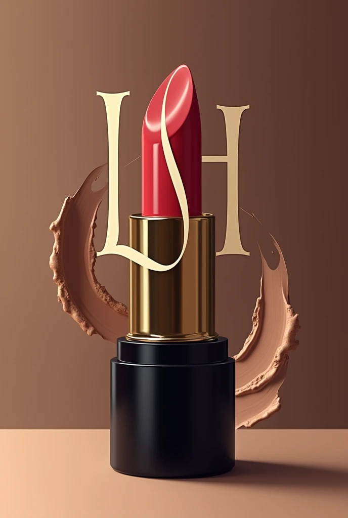 Criar um logotipo elegante para studio de maquiagem com a seguinte marca: Letícia Harumi Use the initials "L H* to create a single element fused together, insert a lipstick as a supporting element and a foundation smudge in the background Slogan: studio