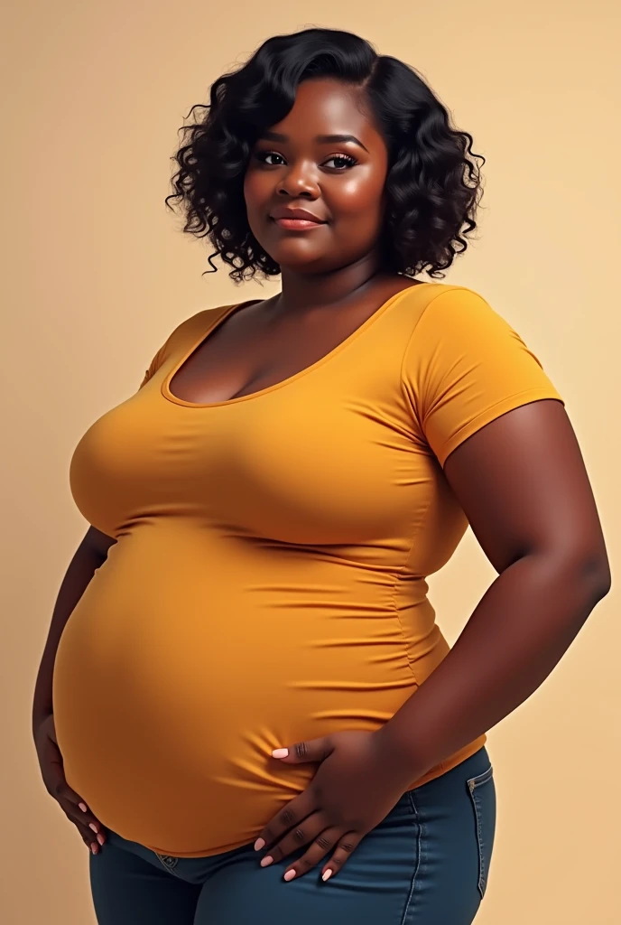 Short hair , brown skin tone, fat girl with tummy
