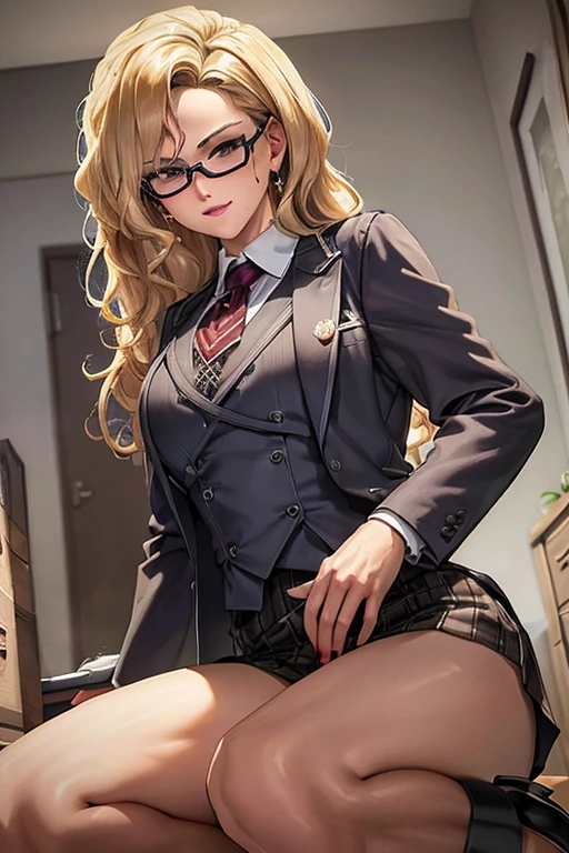 secretary, sitting at desk, wearing luxury clothing, large breast, sexy attire, upskirt, flashing, wearing glasses, dressed provocatively, sexy secretary, slutty dress, dressed seductively, horny, hentai, flashing pussy, pubic hair visible, pussy flash, wet pussy, visible vagania, barely there clothing, indecent exposure, not safe for work, pubic hair