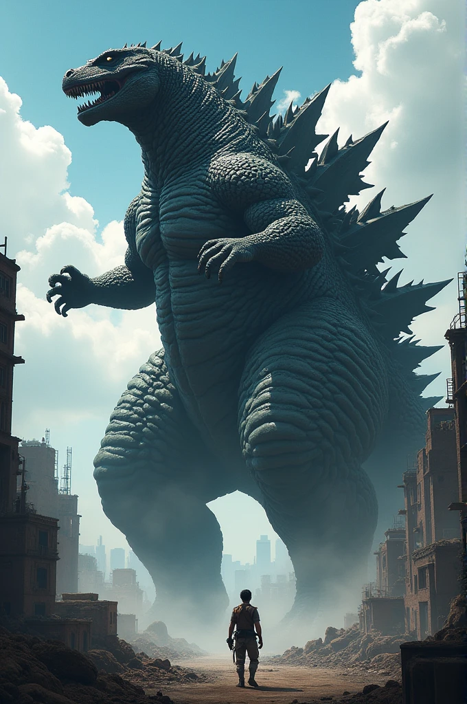 Draw Godzilla in the style of the anime Attack Of Titan